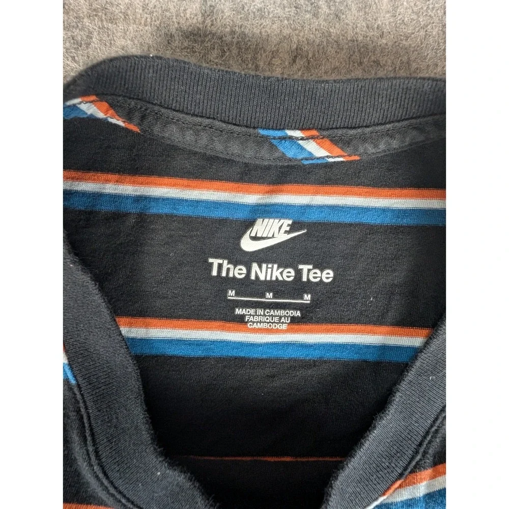 Nike Mens Striped Short‎ Sleeve Crewneck T-Shirt Black Blue Orange Swoosh Logo